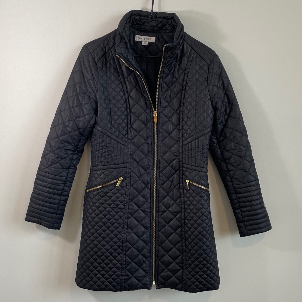 Via Spiga Black Quilted Coat